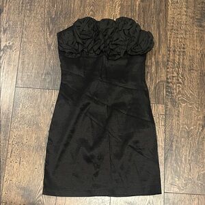 Forever 21 Y2K Black Strapless Rosette Bodice Mini Dress
